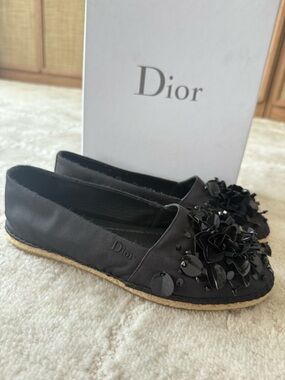 Dior Black Floral Sequin Espadrille Flats